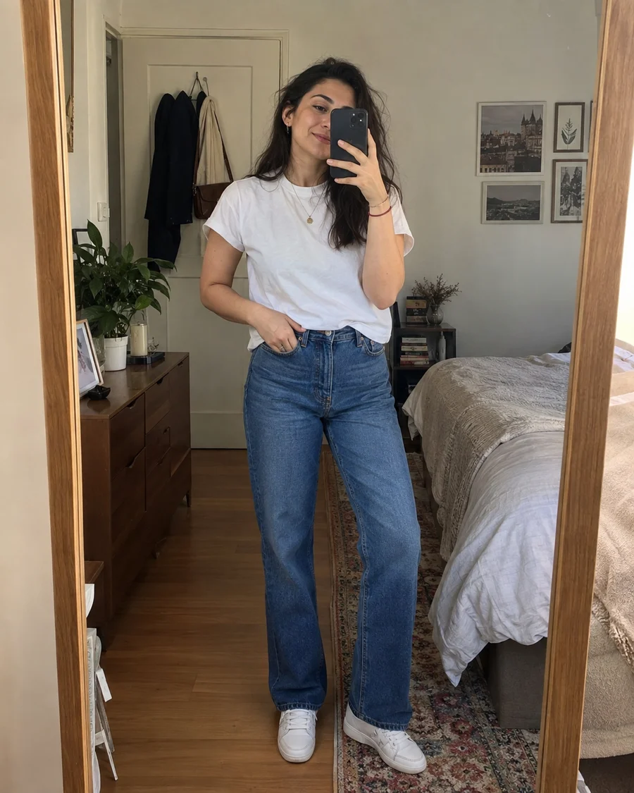 Mavi için denim / try-on temsili UGC çekimi